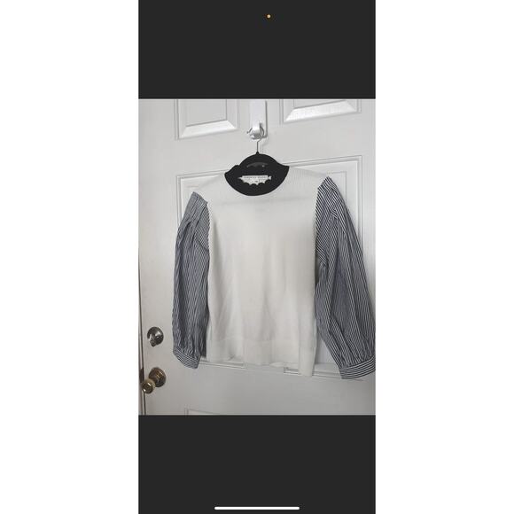 Veronica Beard Roy Sweater Womens Small Knit Pullover Stripe Ivory Black Top - Picture 2 of 6